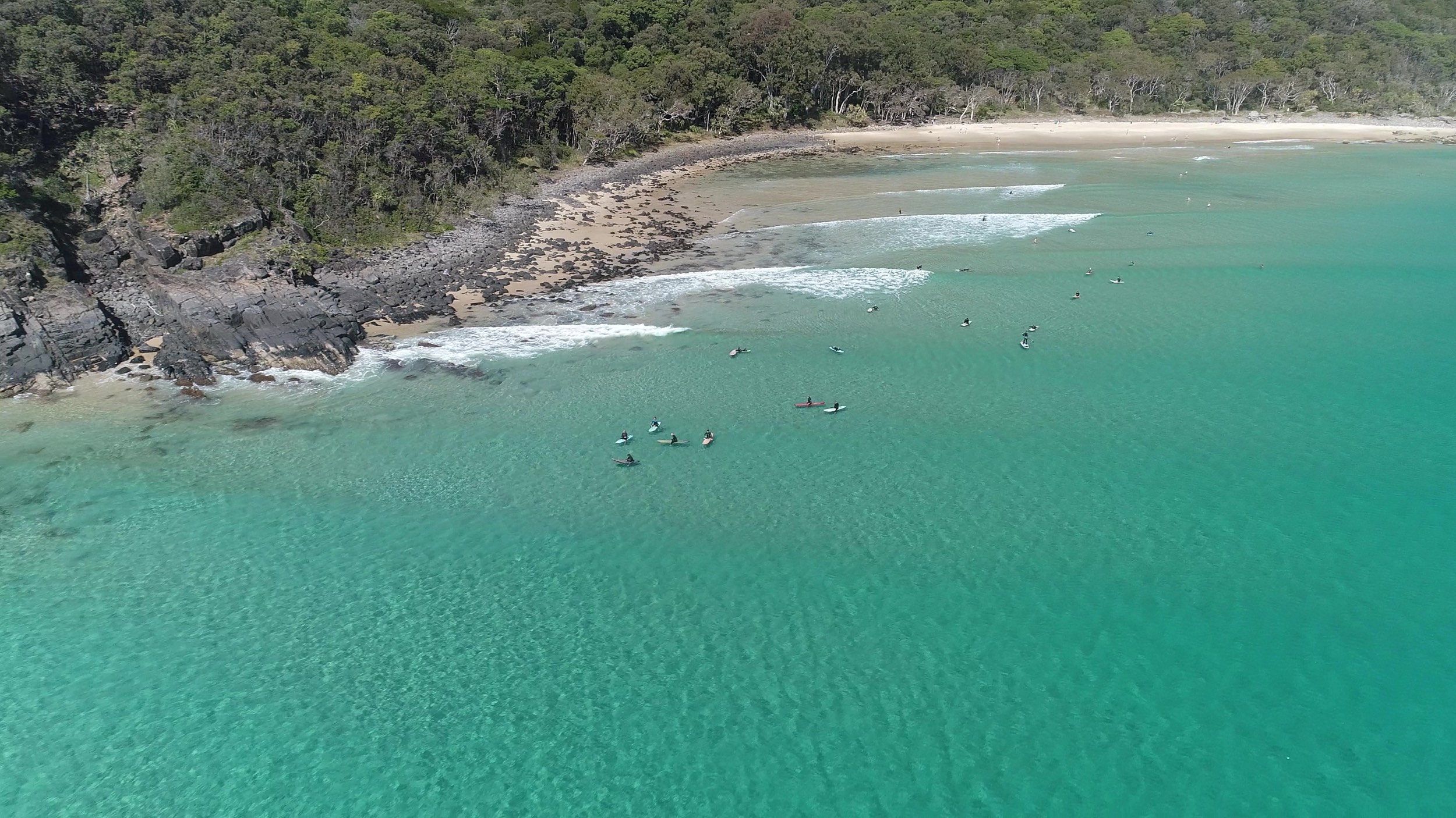Noosa National Park with surfers in the ocean